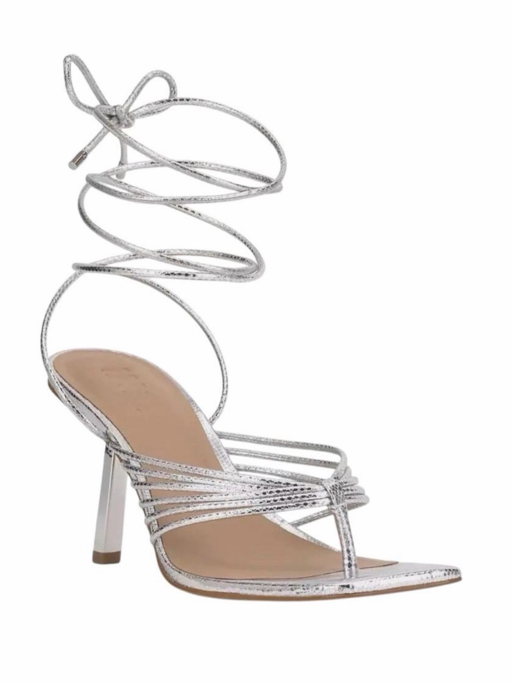 INC Sahla Ankle Tie High Heel Thong Sandals Silver